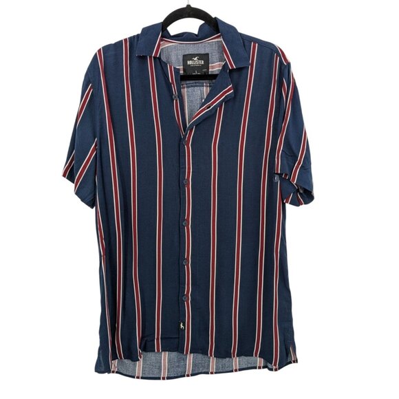 Hollister Striped Button Up Shirt Men Size L Casual Woven Retro Preppy Festival - Picture 1 of 11